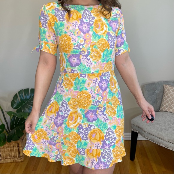 NWT Faithfull the Brand Floral Pastel Tie Sleeve Mini Dress (4) - Picture 5 of 7